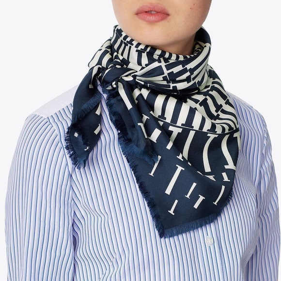 Tory Burch T Circle Square Silk Scarf - Picture 1 of 7